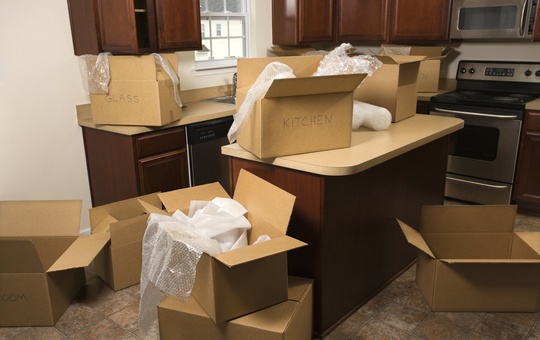 Boxes in kitchen